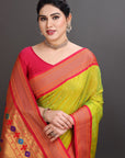 Bright Green Silk Paithani Saree