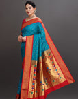 Peacock Blue Silk Paithani Saree