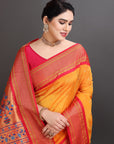 Mango Yellow Silk Paithani Saree