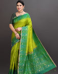 Parrot Green Soft Silk Handwoven Kanjivaram Saree