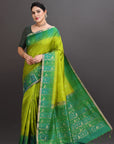 Parrot Green Soft Silk Handwoven Kanjivaram Saree