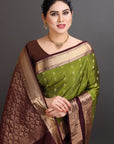 Olive Green Silk Kanjivaram Saree