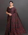 Brown Striped Soft Silk Handwoven Kanjivaram Saree