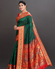 Bottle Green Silk Paithani Saree