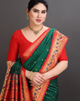 Bottle Green Silk Paithani Saree