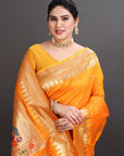 Mango Yellow Silk Paithani Saree