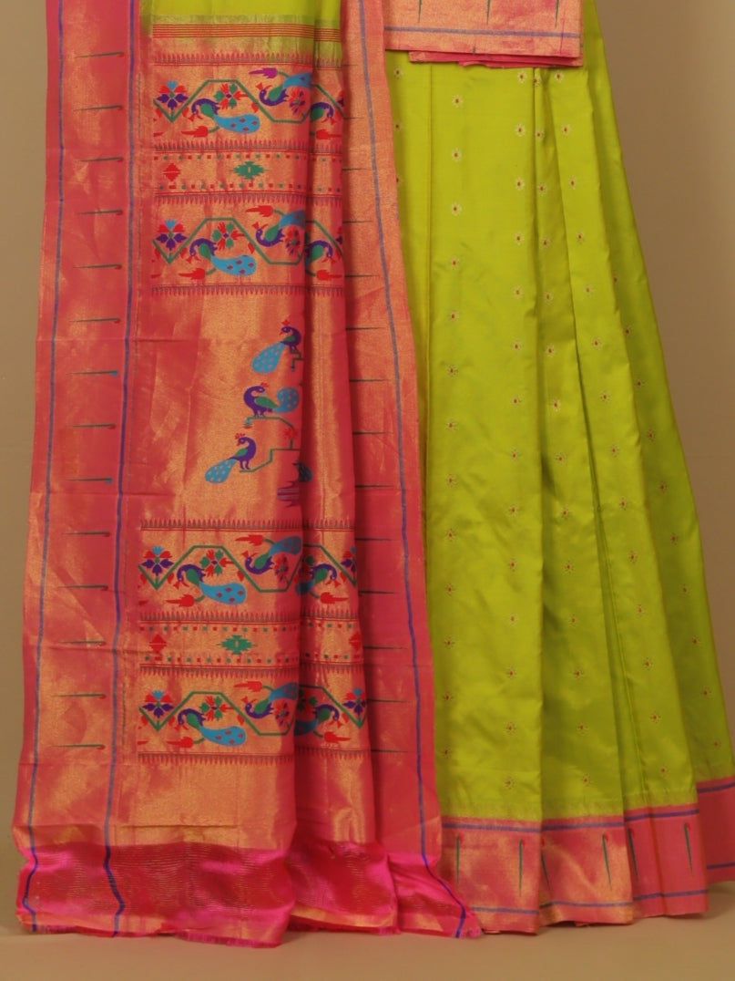 Parrot by pink munia paithani saree