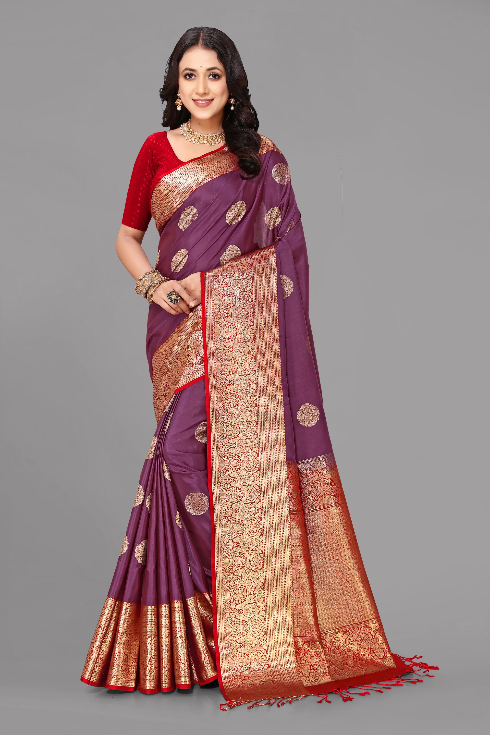 Dark gajari soft silk saree
