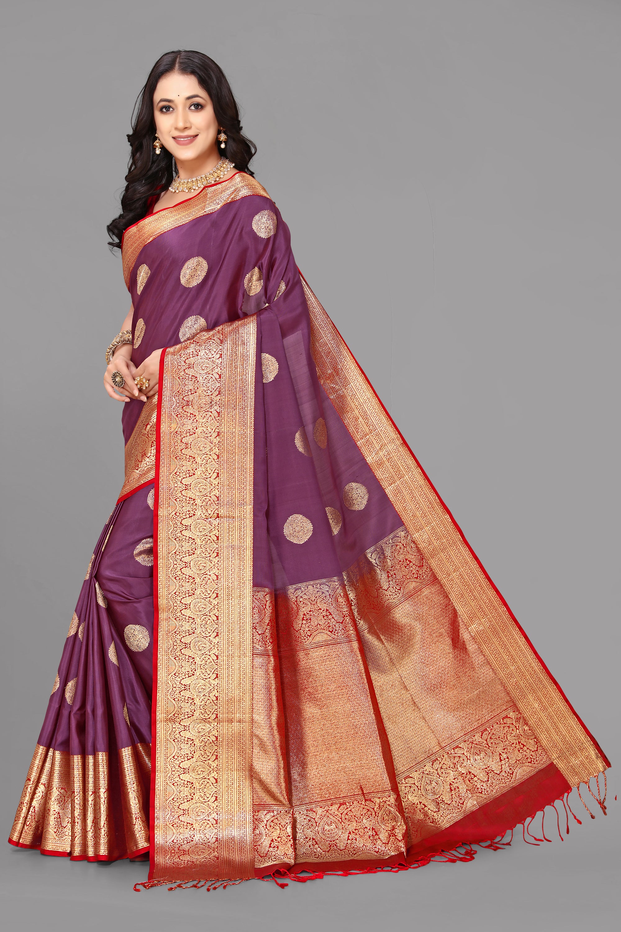 Dark gajari soft silk saree