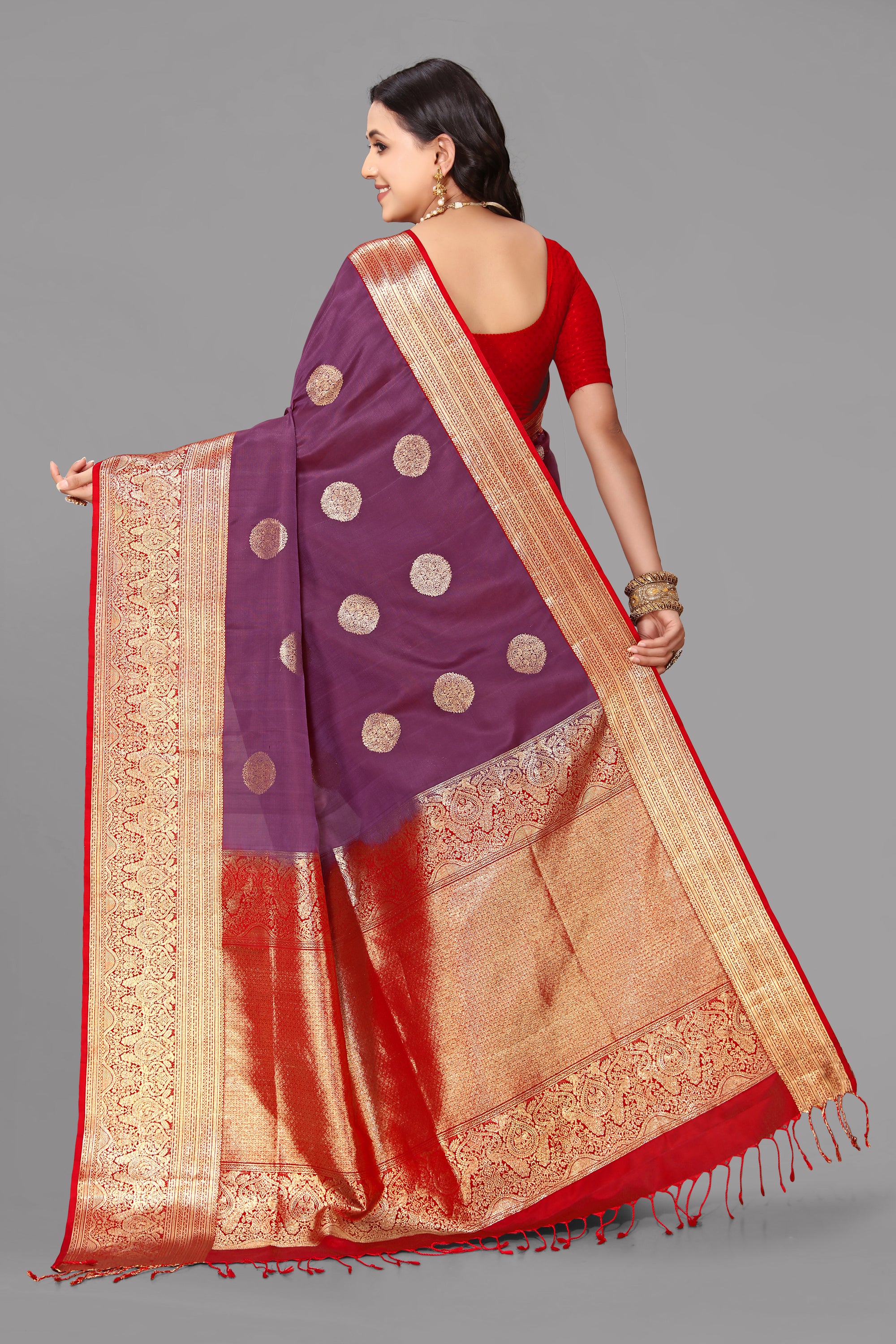 Dark gajari soft silk saree