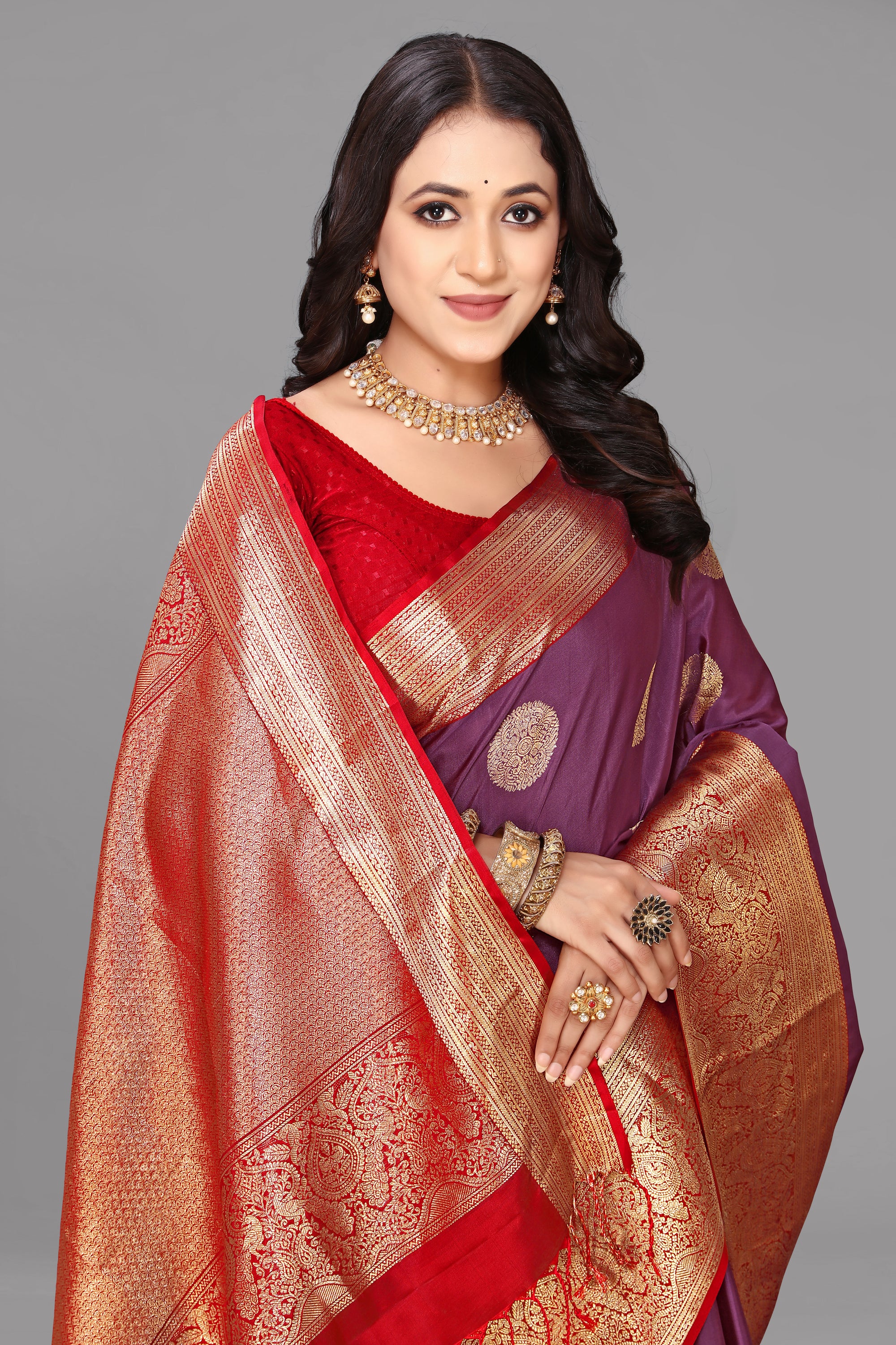 Dark gajari soft silk saree