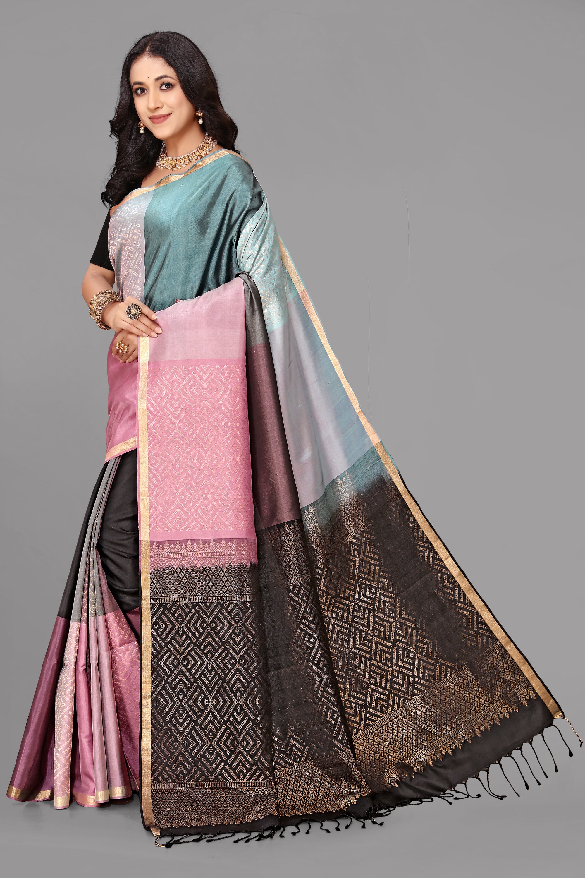 Earthy multicolor soft silk saree