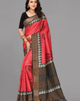 Rust red tussar silk printed saree