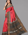 Rust red tussar silk printed saree