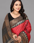 Rust red tussar silk printed saree