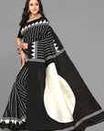 Black self stripe printed silk saree