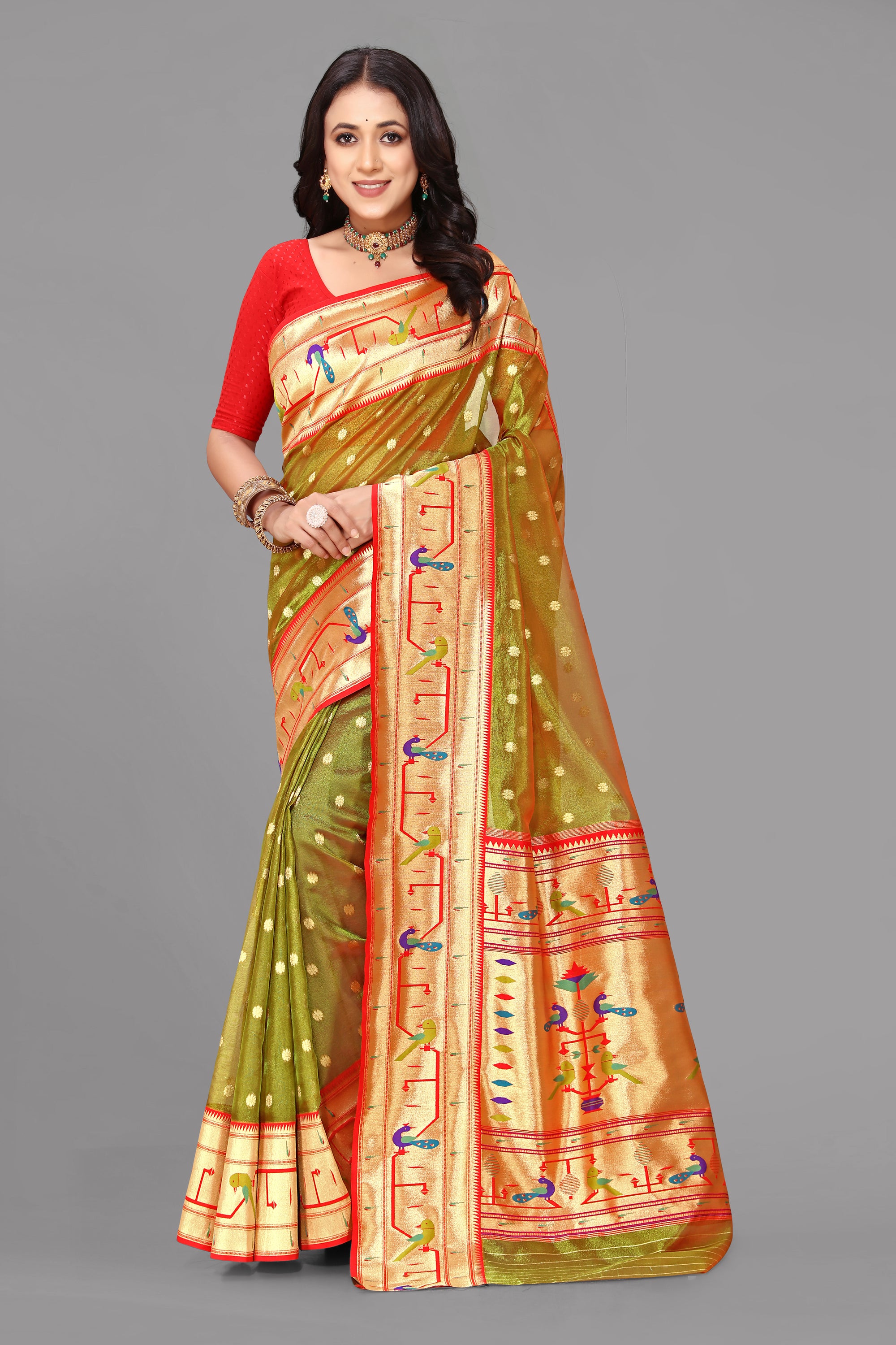 Mahendi organza paithani saree