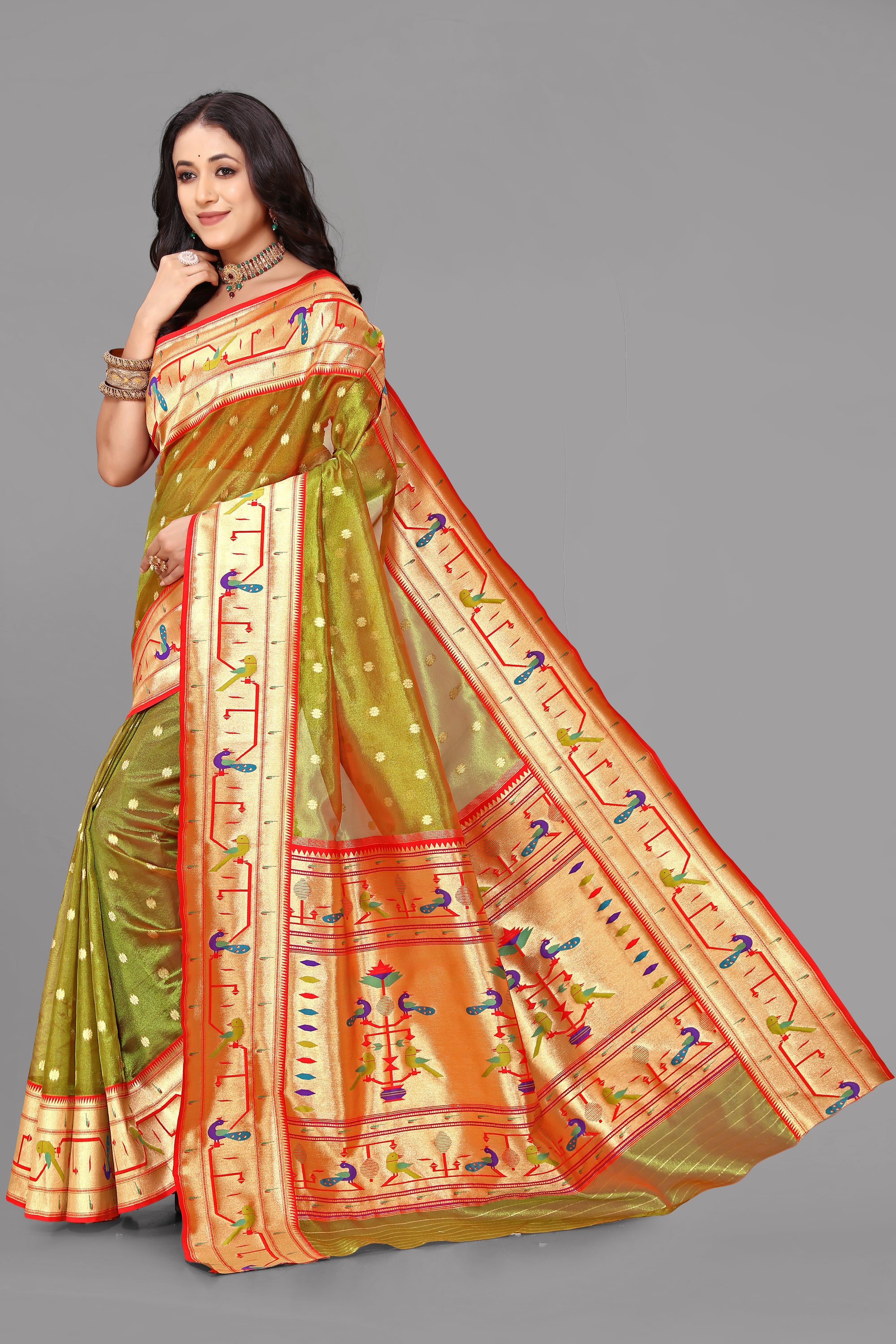 Mahendi organza paithani saree