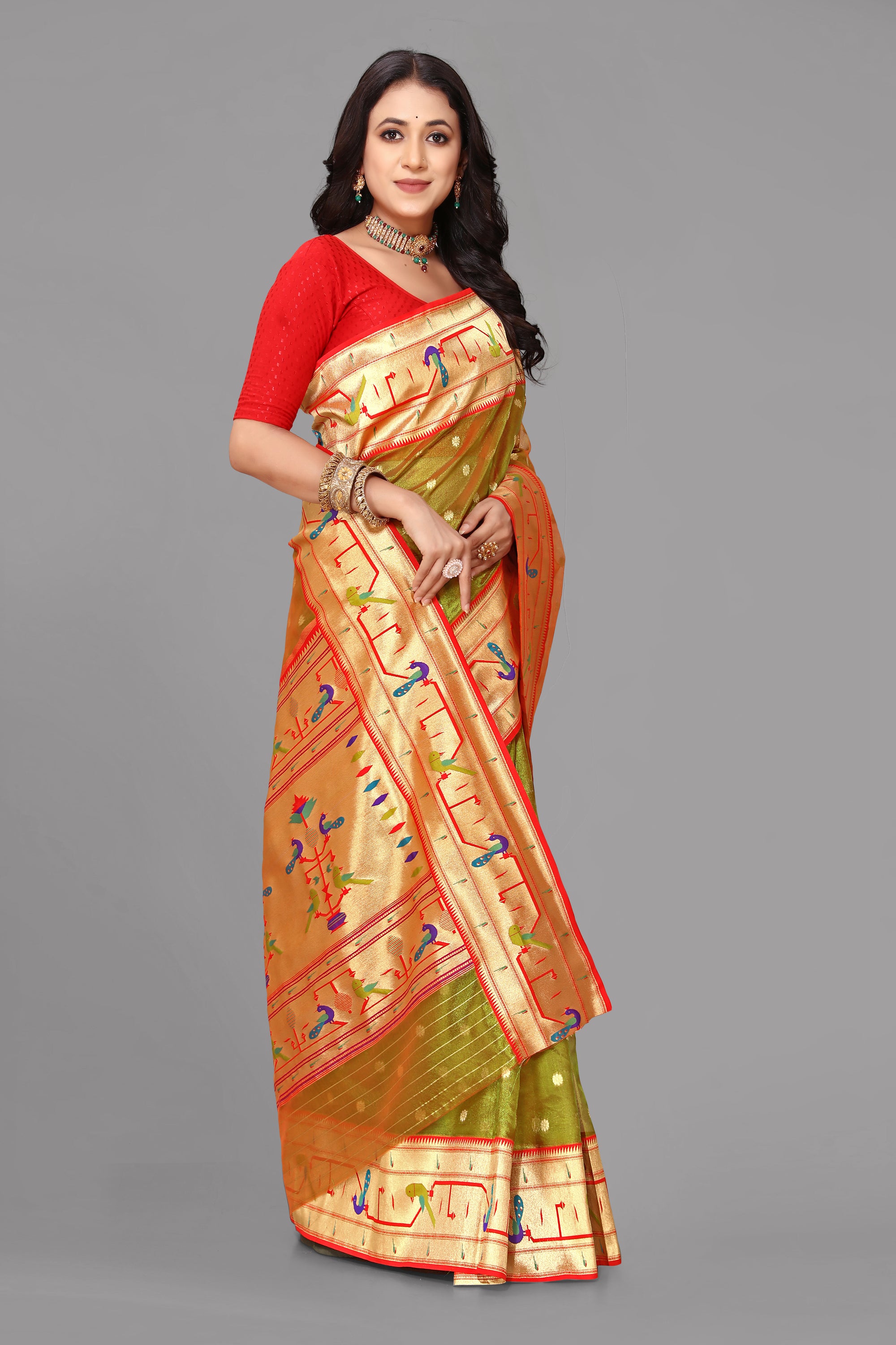 Mahendi organza paithani saree