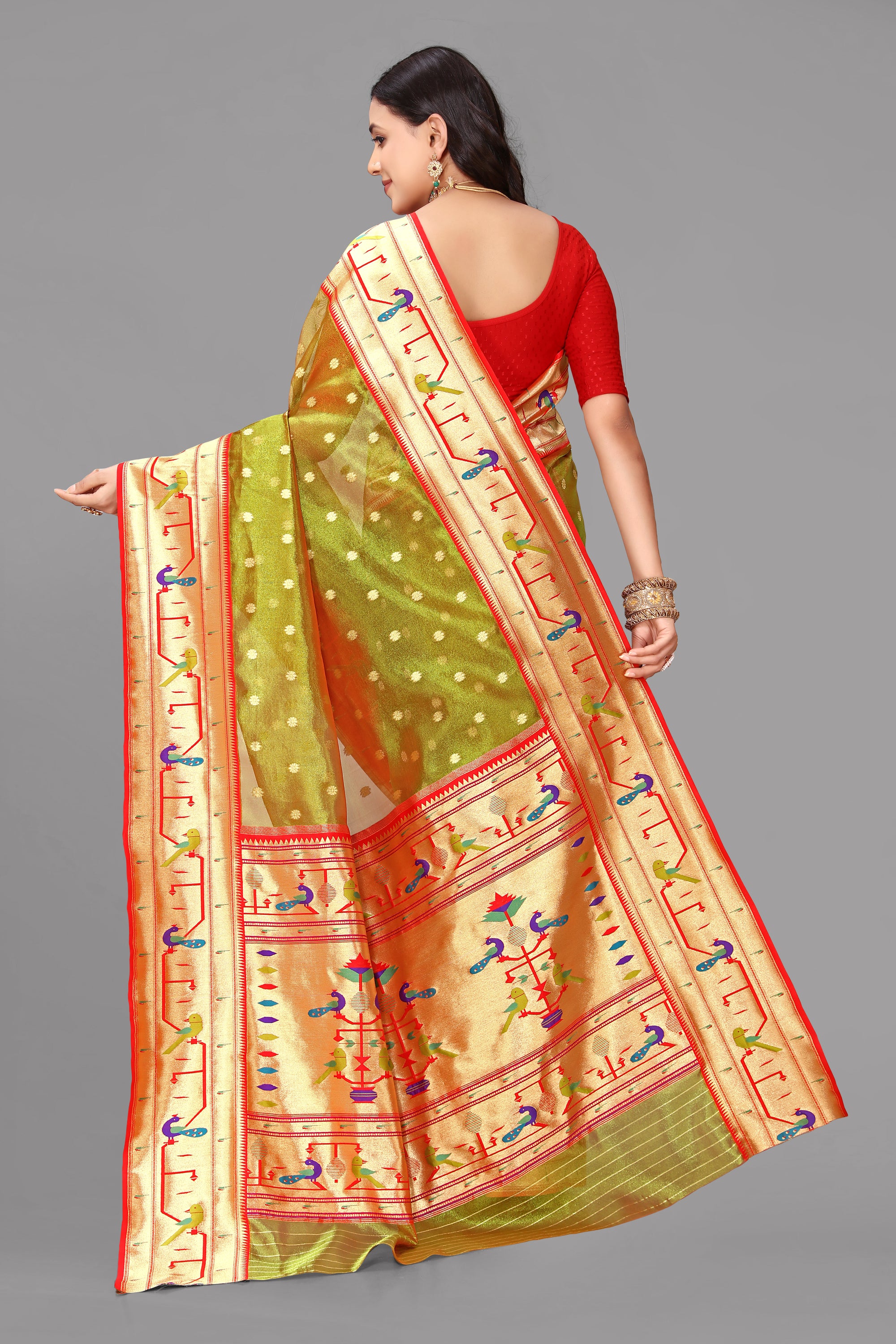 Mahendi organza paithani saree