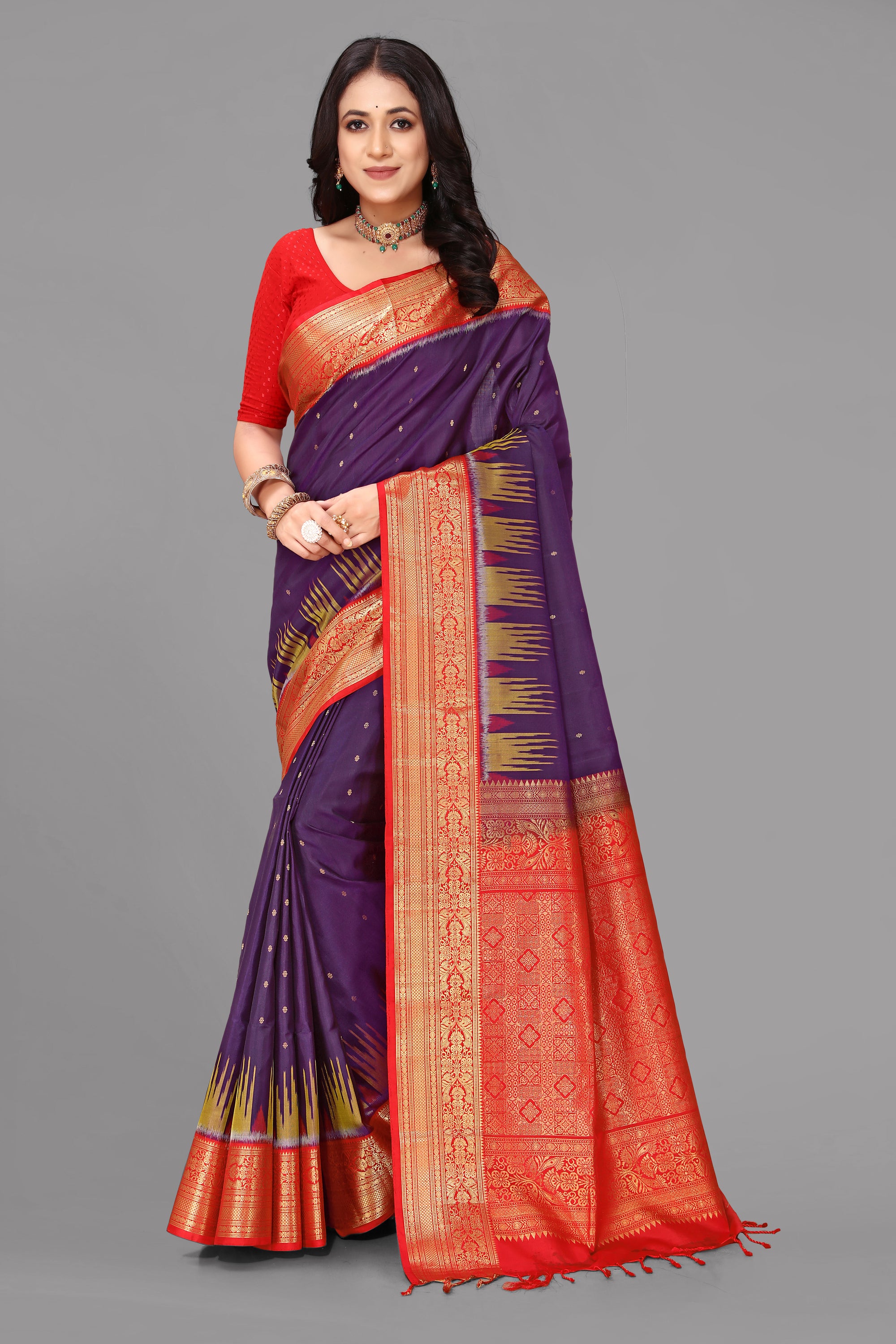 Purplish blue soft silk saree