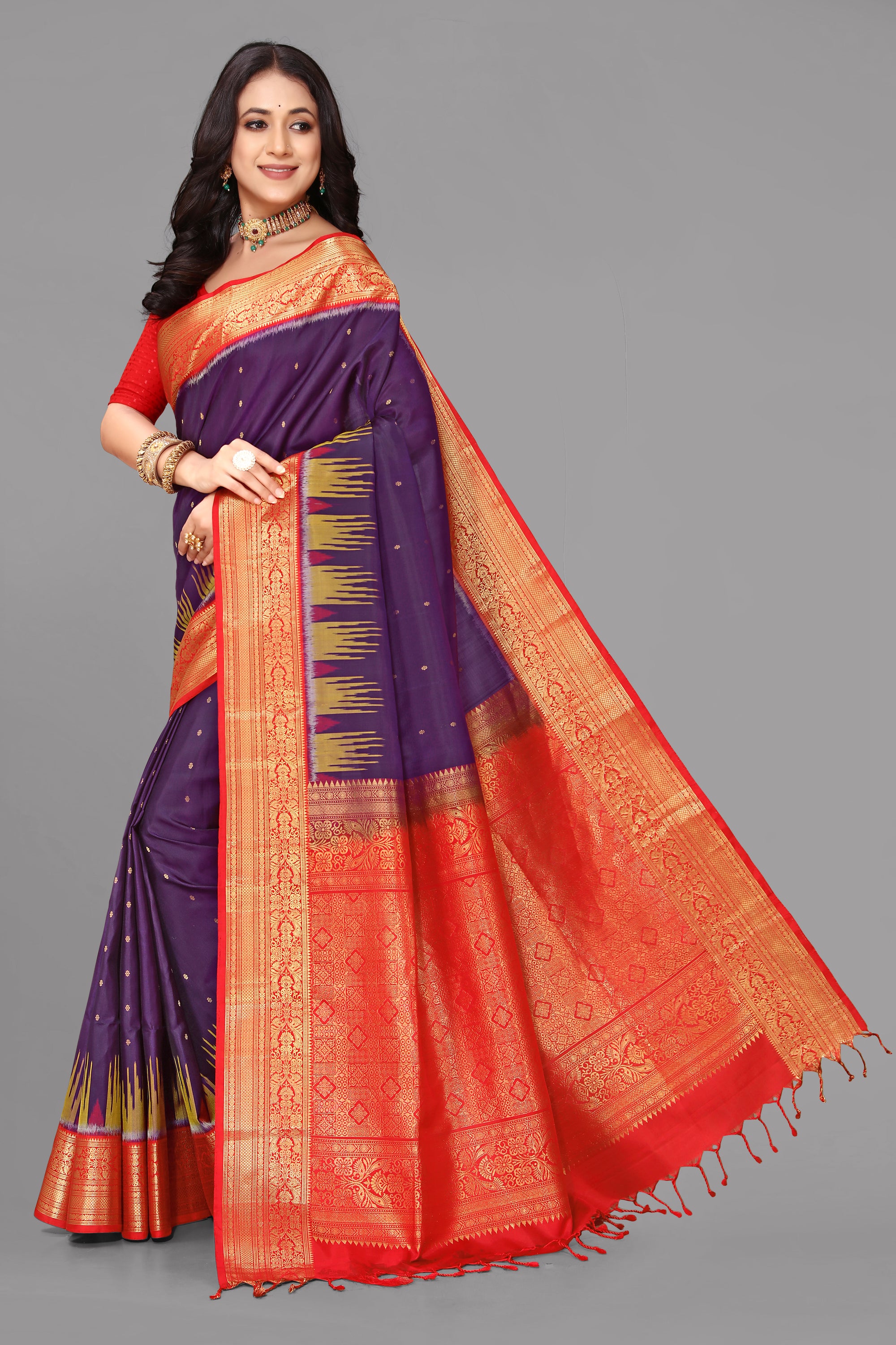 Purplish blue soft silk saree