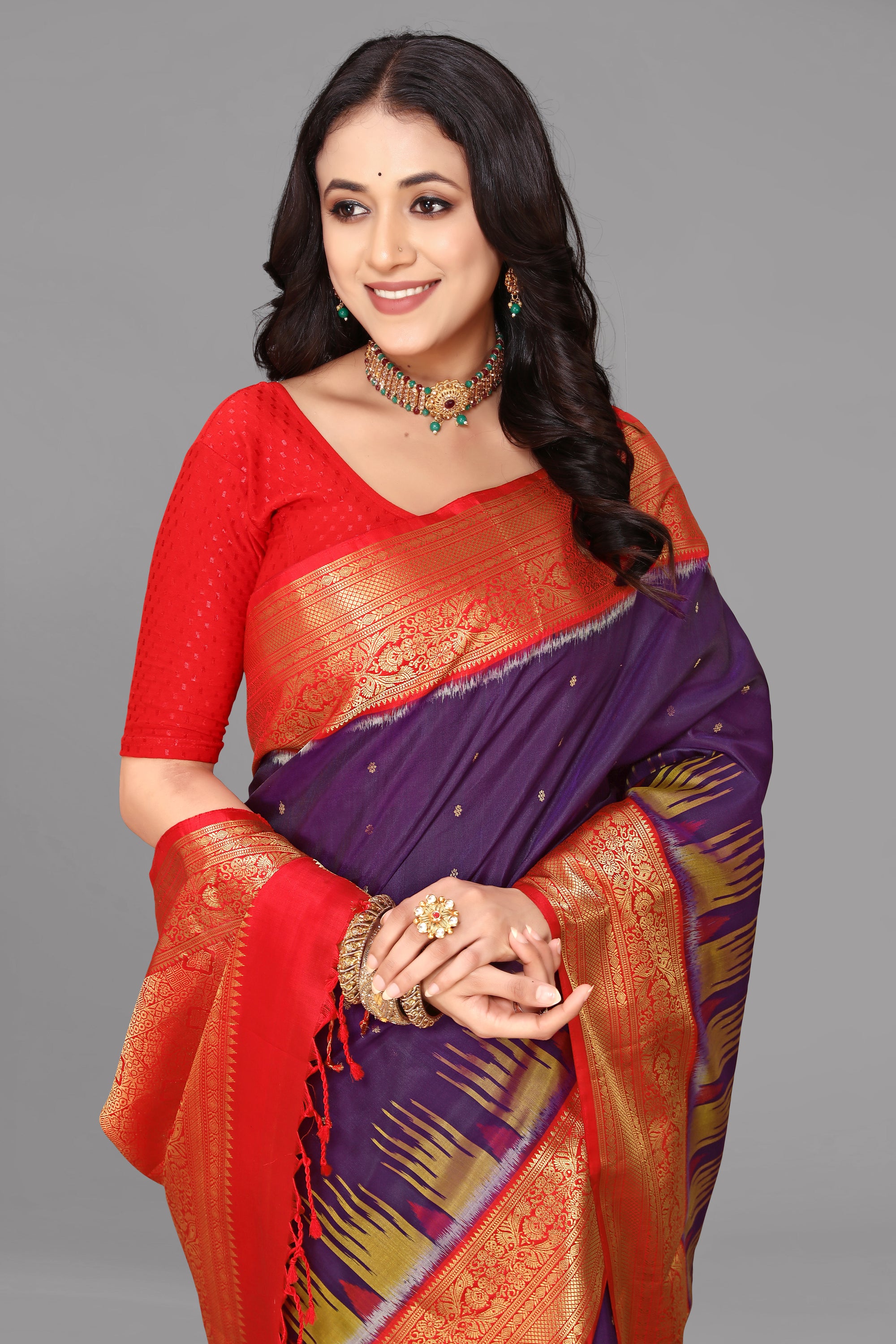 Purplish blue soft silk saree