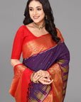 Purplish blue soft silk saree