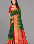 Bottle green soft silk saree