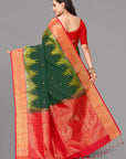 Bottle green soft silk saree