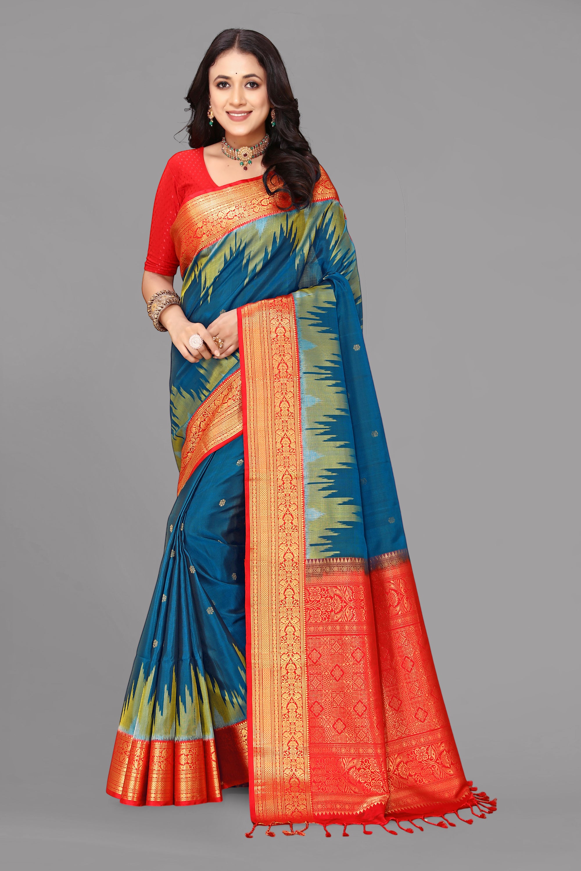 German blue soft silk saree