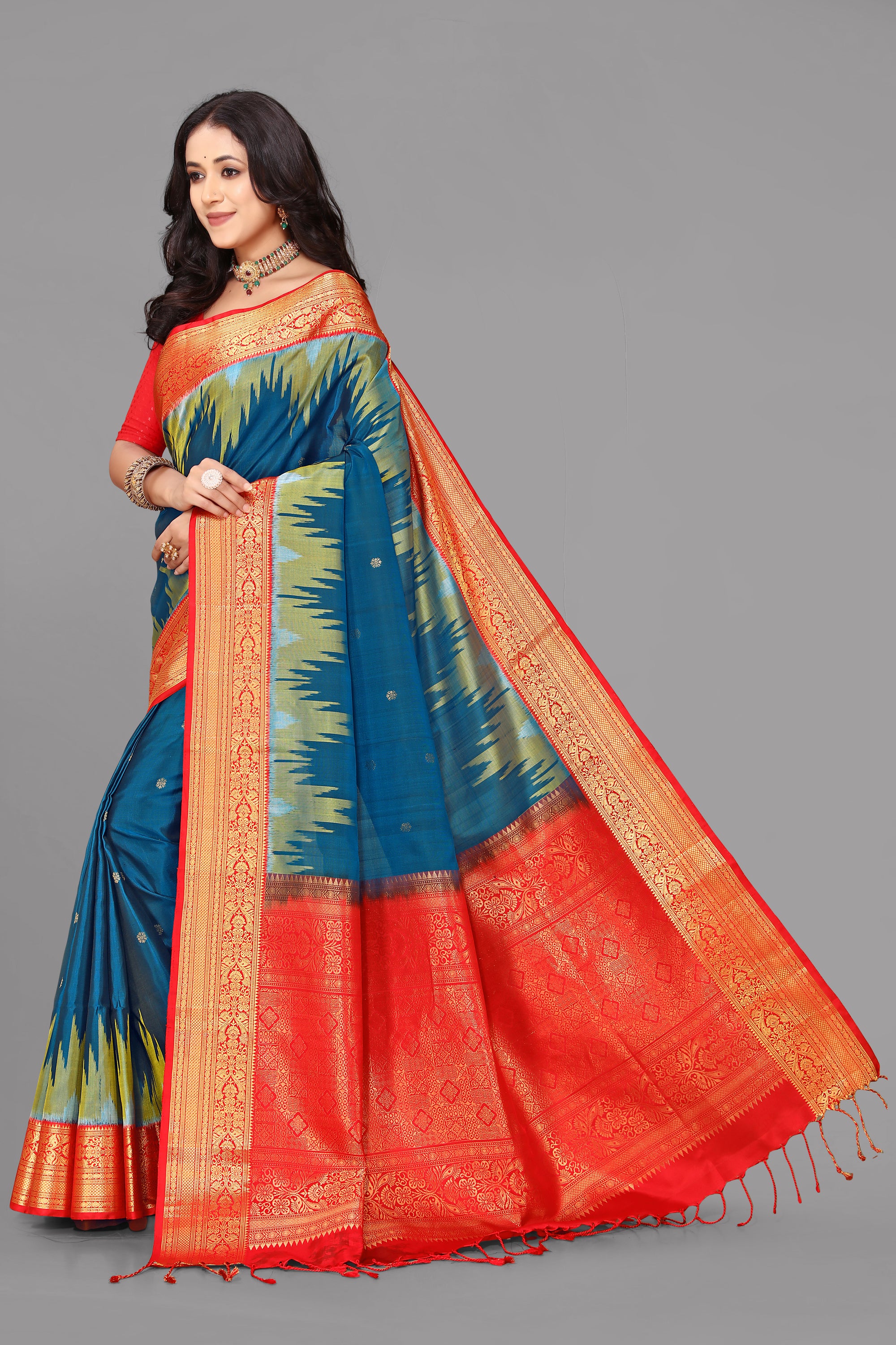 German blue soft silk saree