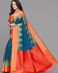 German blue soft silk saree