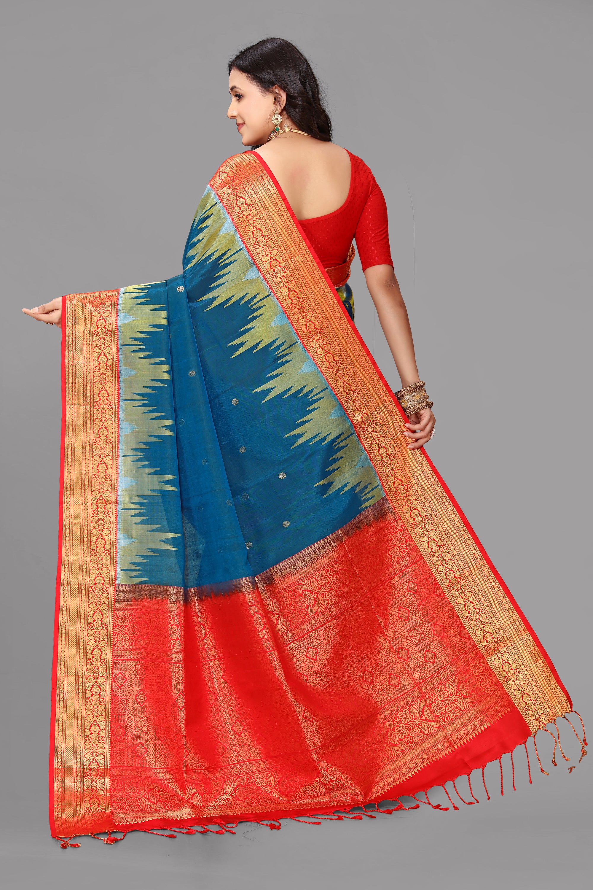 German blue soft silk saree