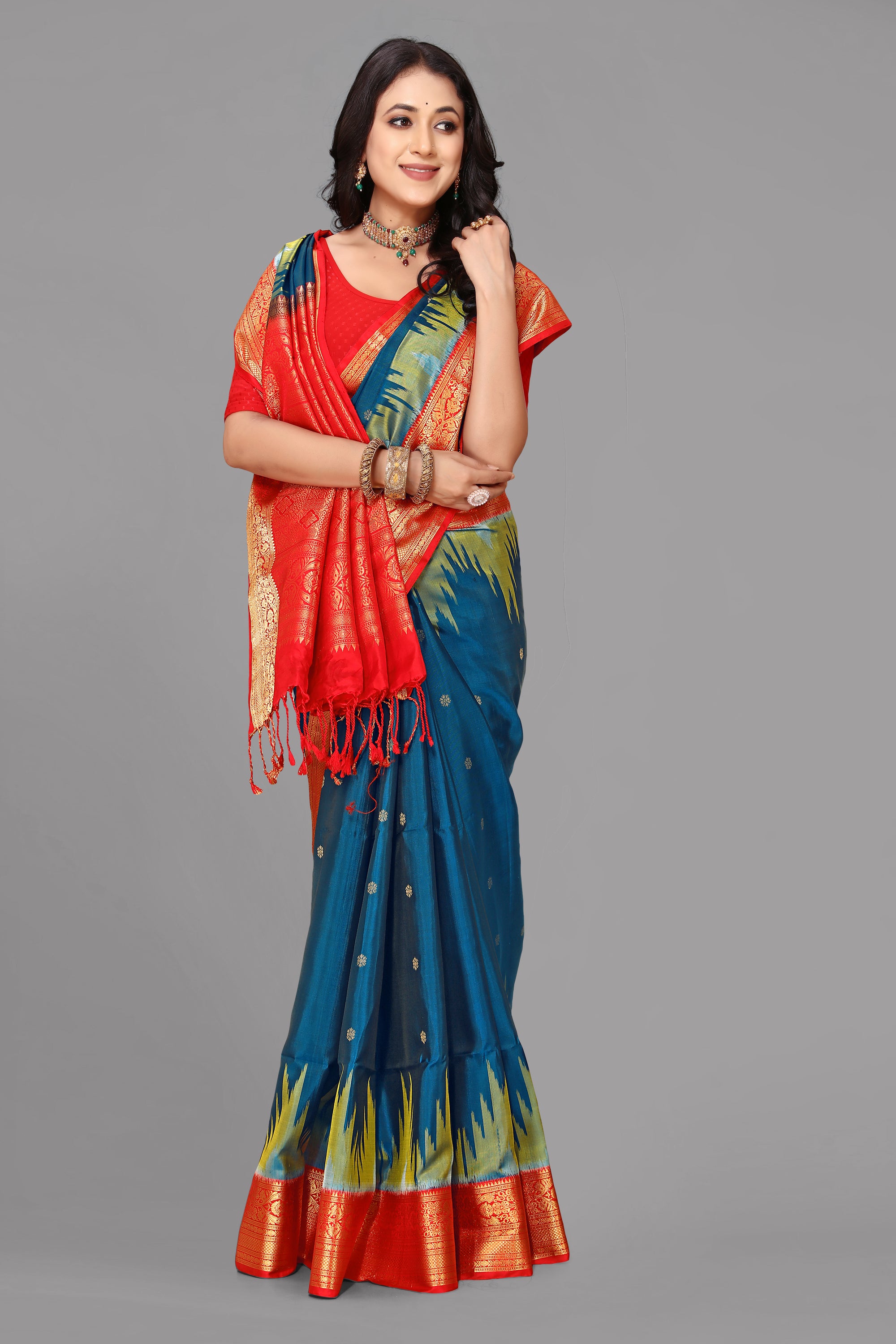 German blue soft silk saree