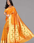 Orangish yellow organza paithani saree