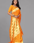 Orangish yellow organza paithani saree