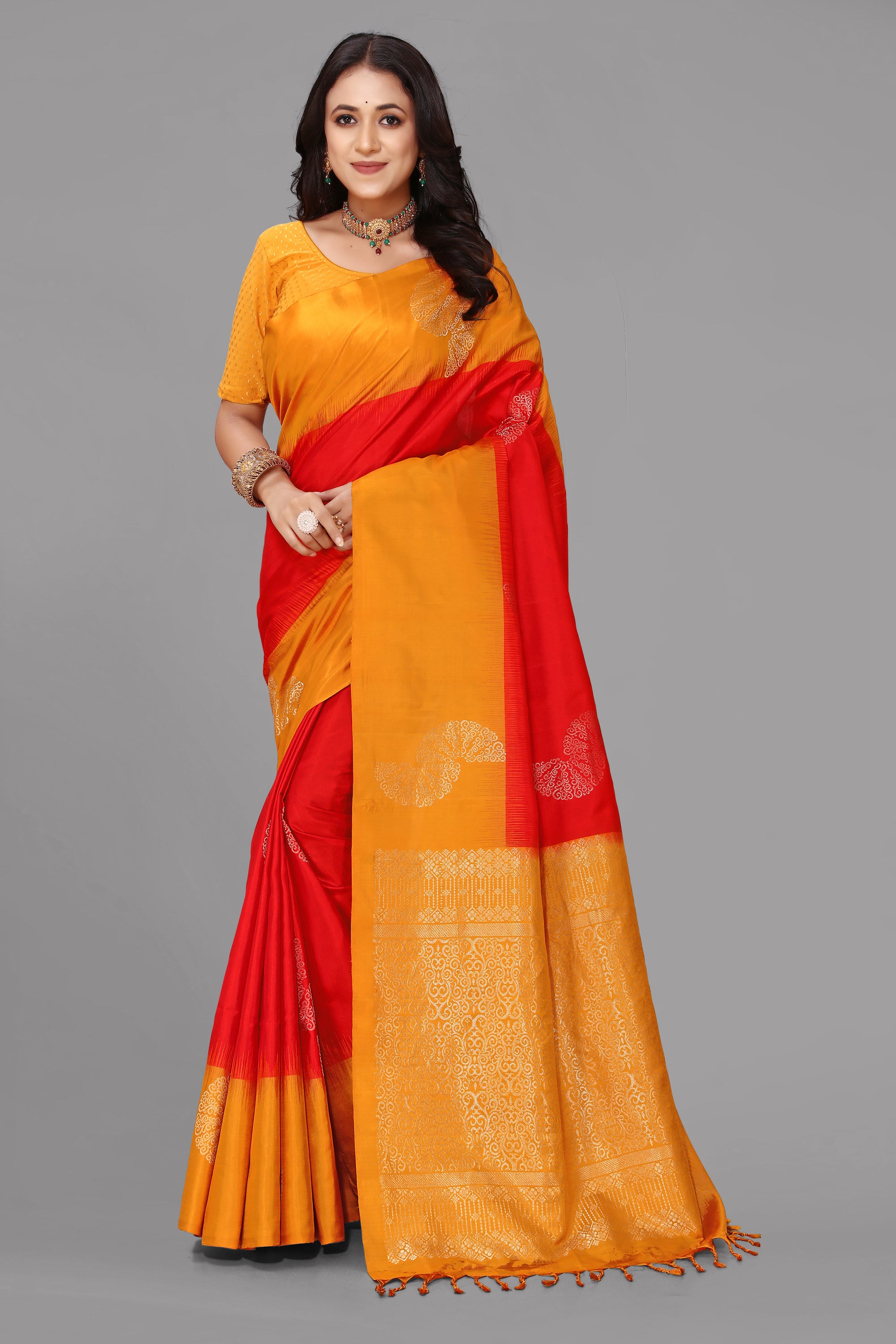 Reddish rust kanjivaram soft silk saree