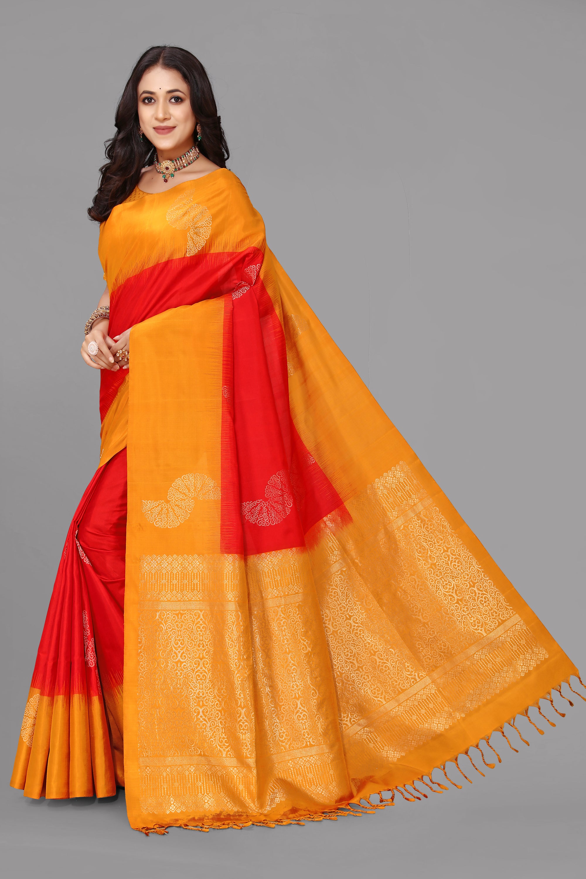 Reddish rust kanjivaram soft silk saree