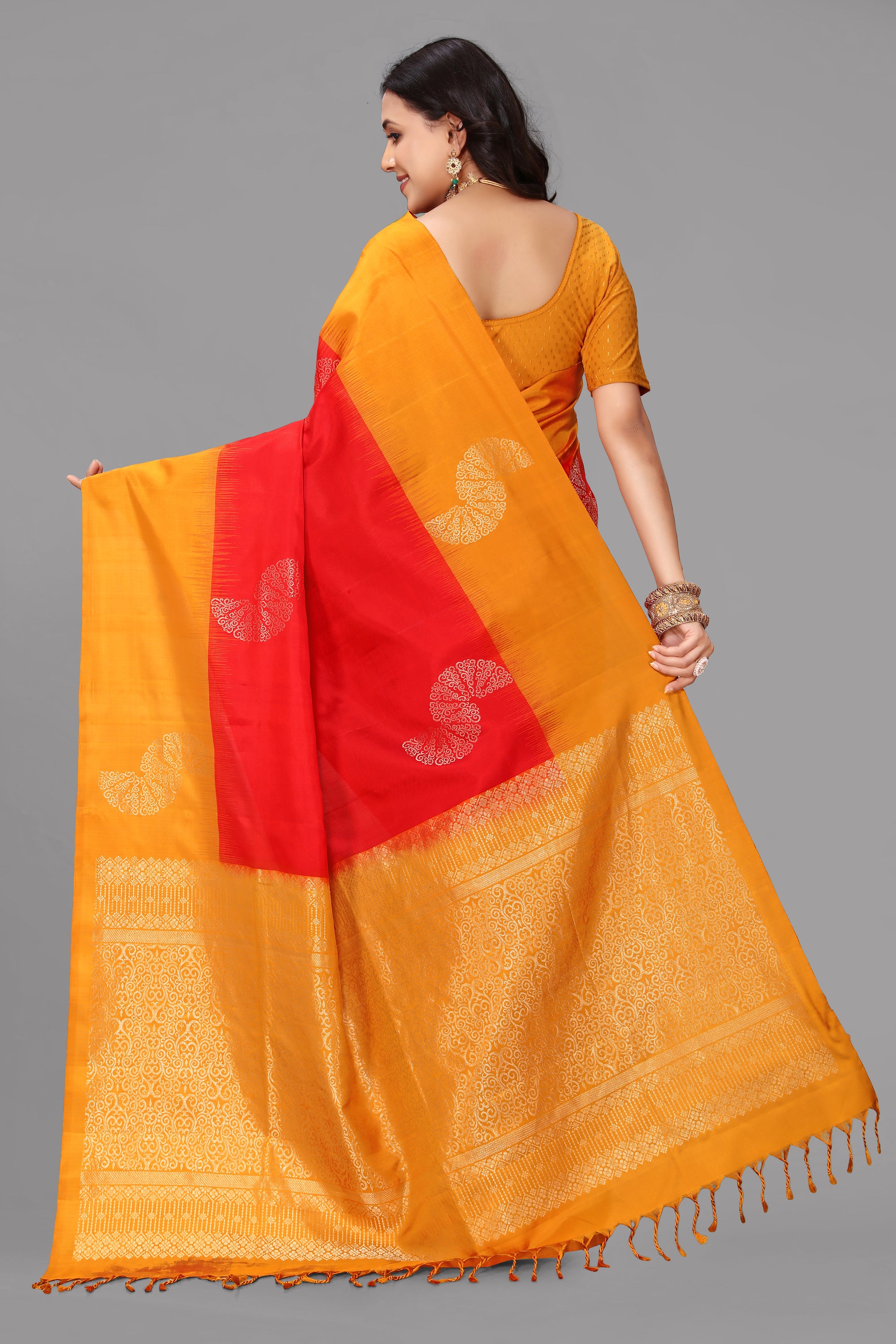 Reddish rust kanjivaram soft silk saree