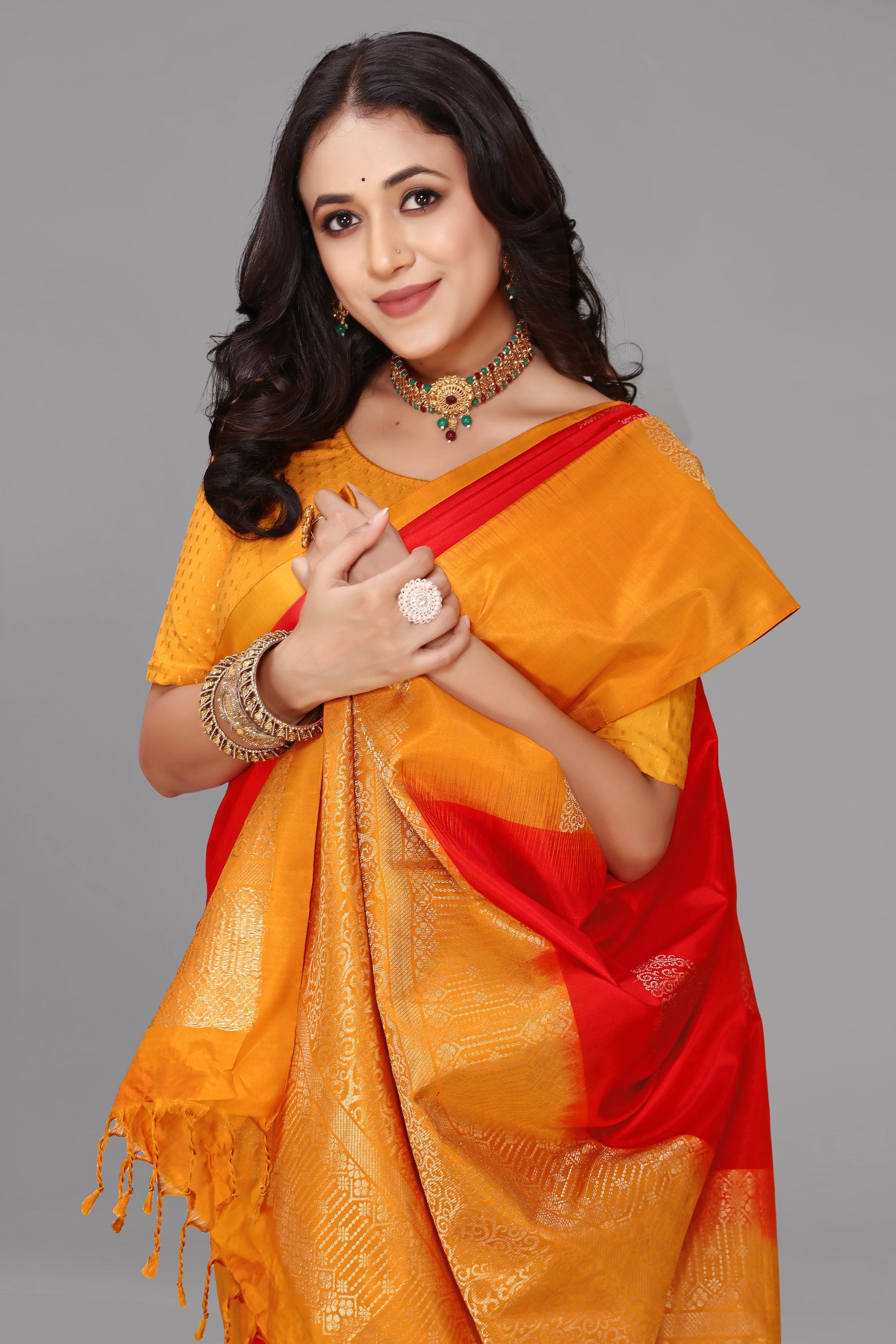 Reddish rust kanjivaram soft silk saree
