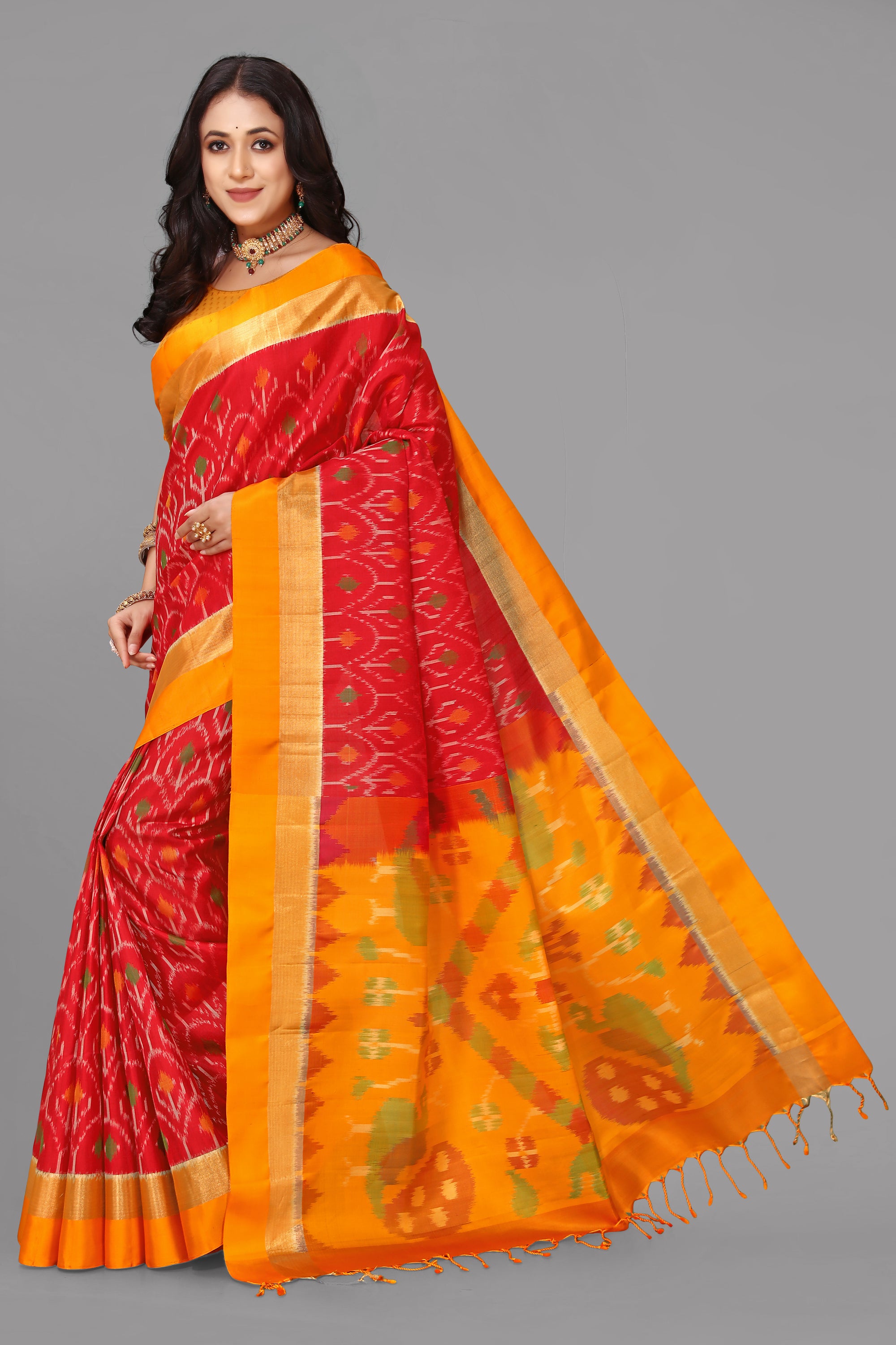 Red ikat soft silk saree