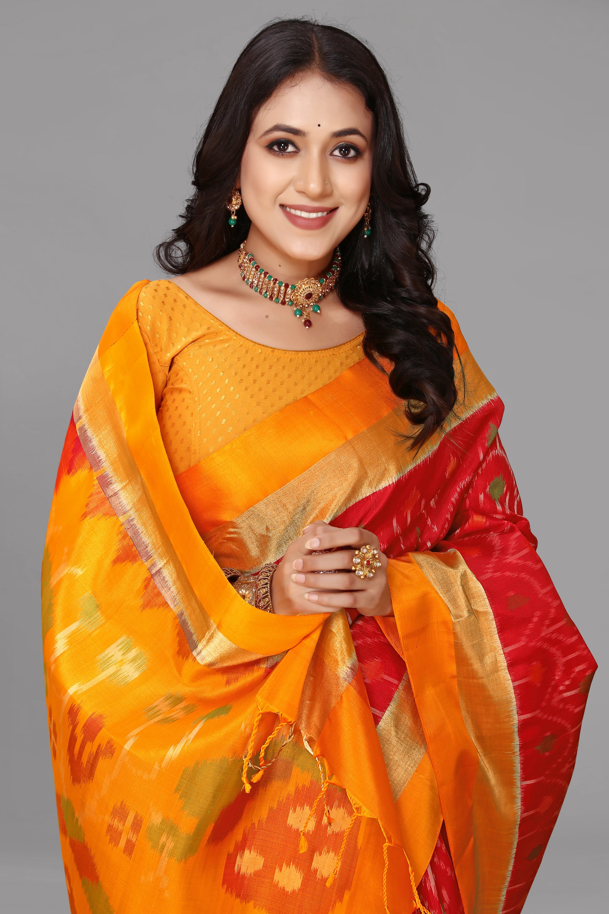Red ikat soft silk saree