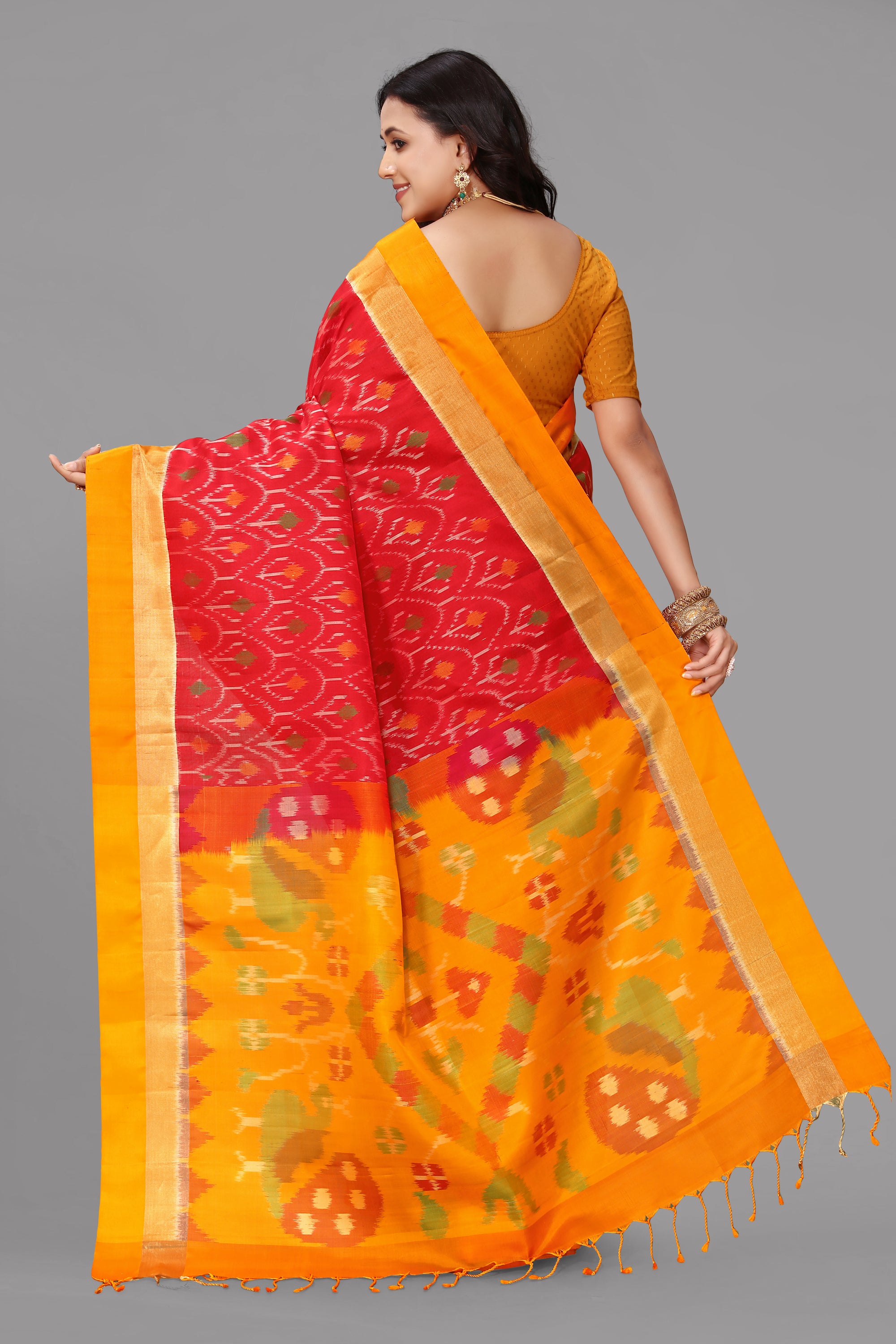 Red ikat soft silk saree