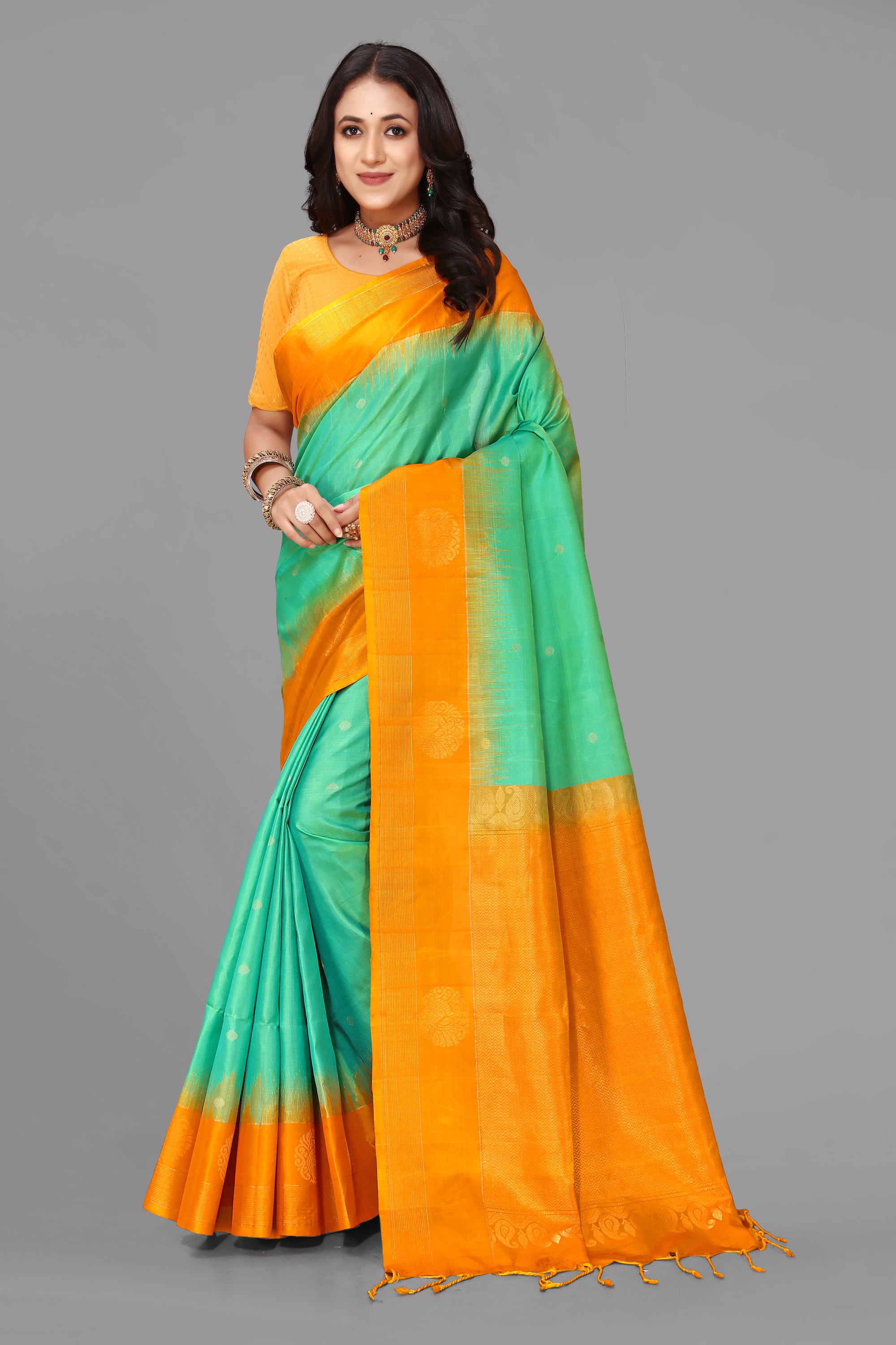 Sea green soft silk saree