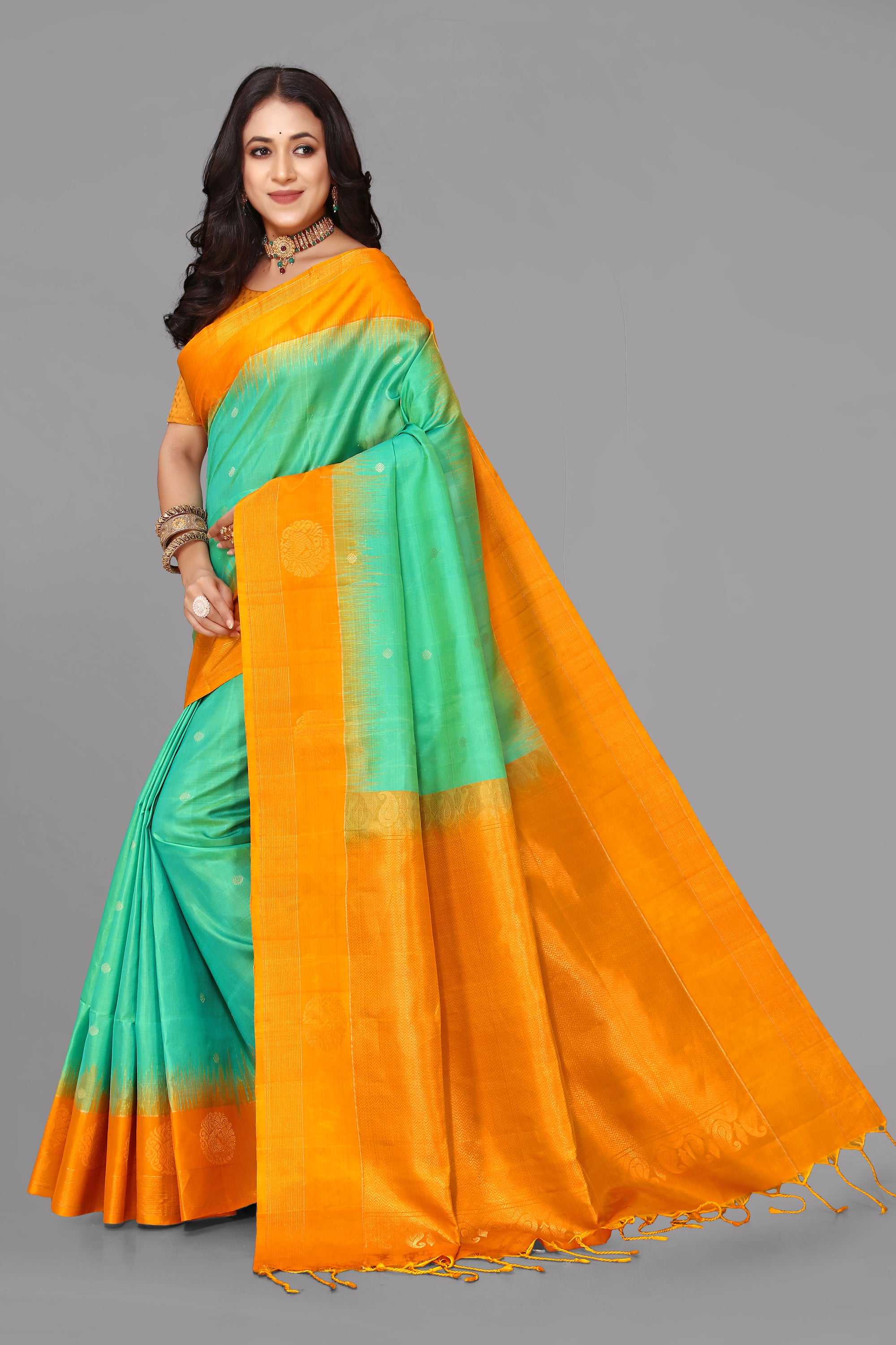 Sea green soft silk saree