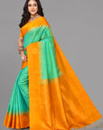 Sea green soft silk saree