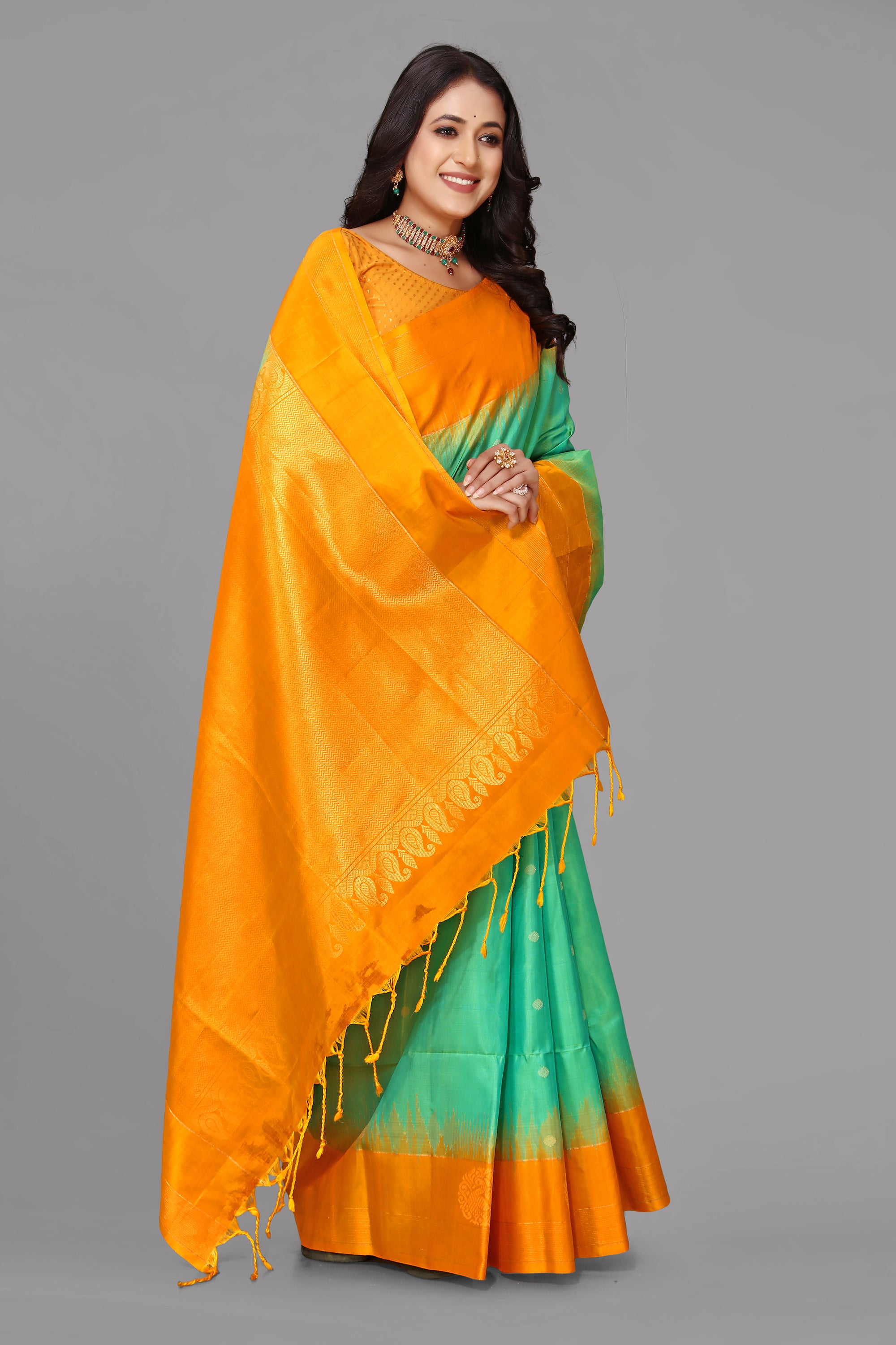 Sea green soft silk saree
