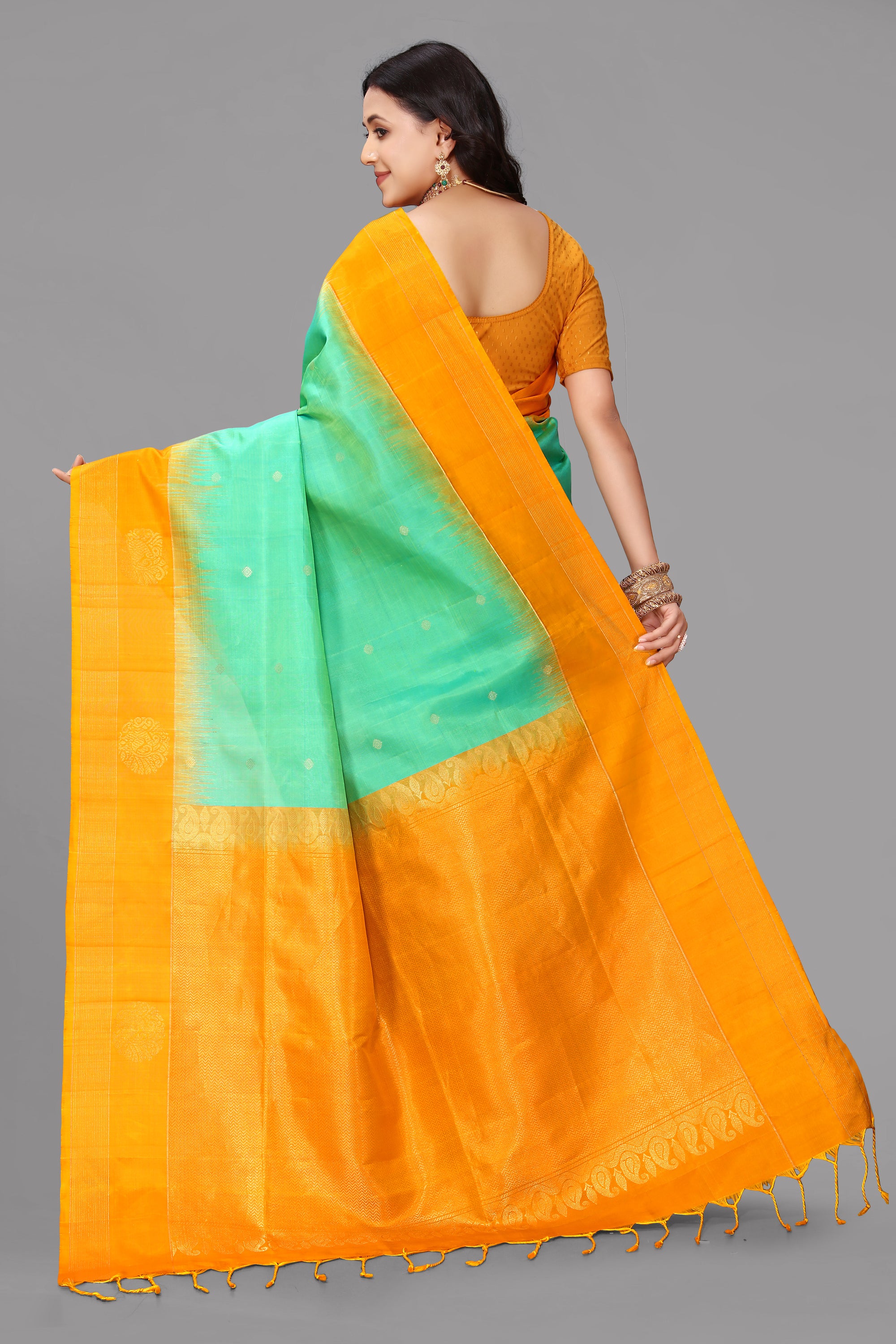 Sea green soft silk saree