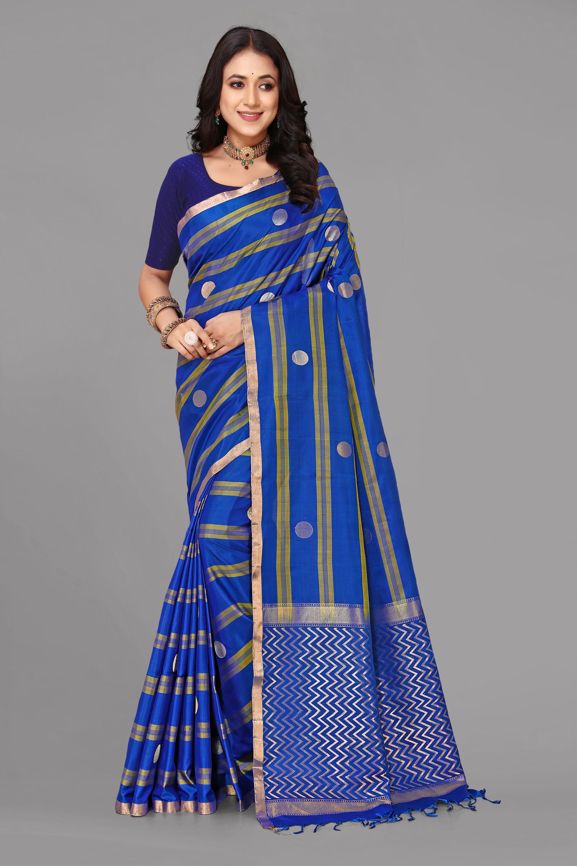 Royal blue borderless soft silk saree